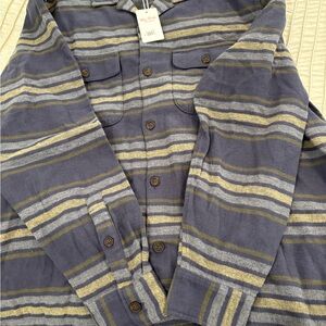 Lucky Brand Blue and Tan Striped Casual Button Down Shirt Brand New With Tags